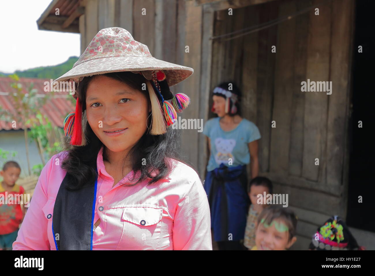 Ban Houay Phod, Laos-October 8, 2015: The Akha Ya-Er hill tribe are an ethnic minority living in the area between E.Myanmar-N.Thailand-W.Laos-S.China. Stock Photo