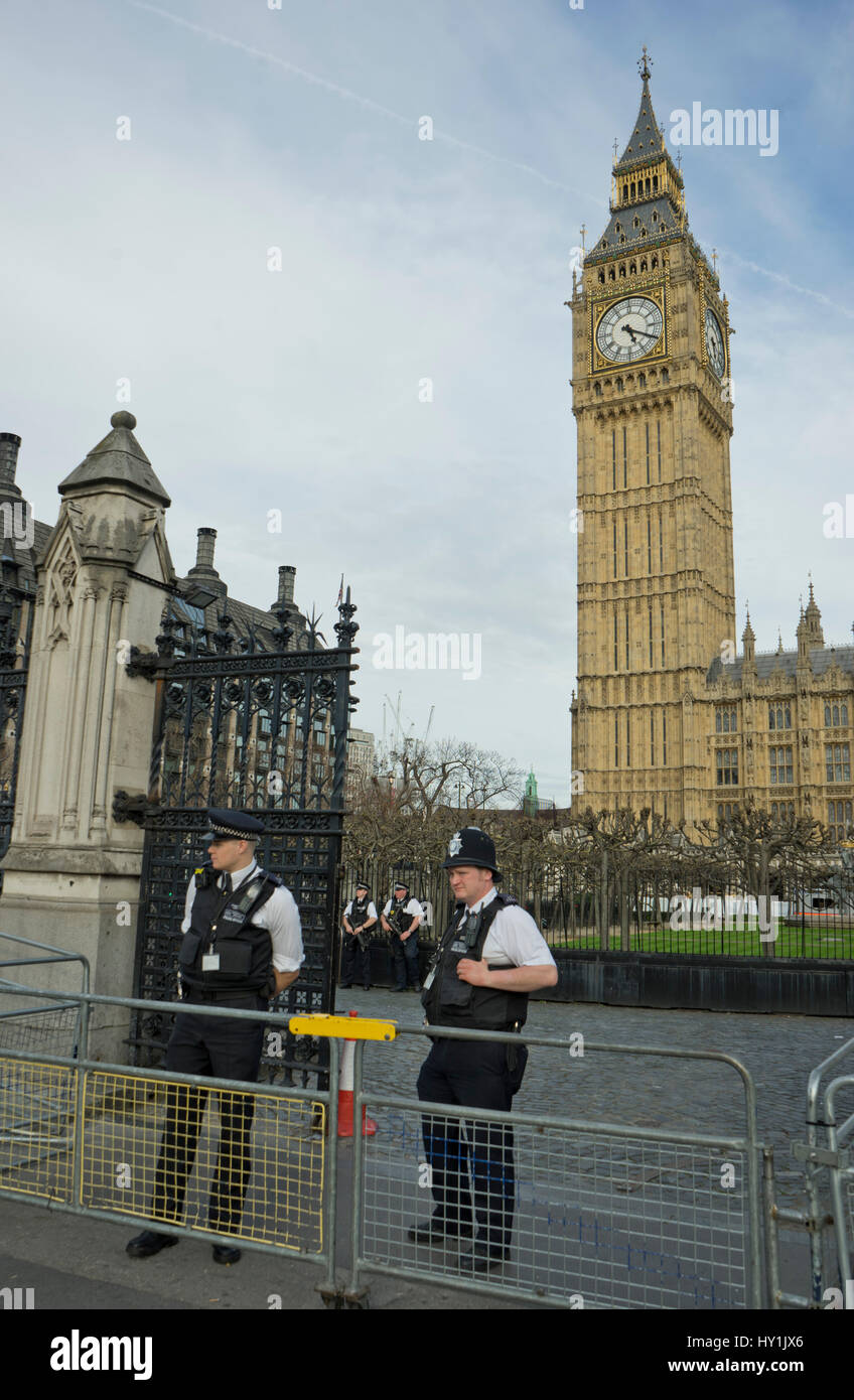 Armed police and new security arrangements outside Houses of Parliament ...