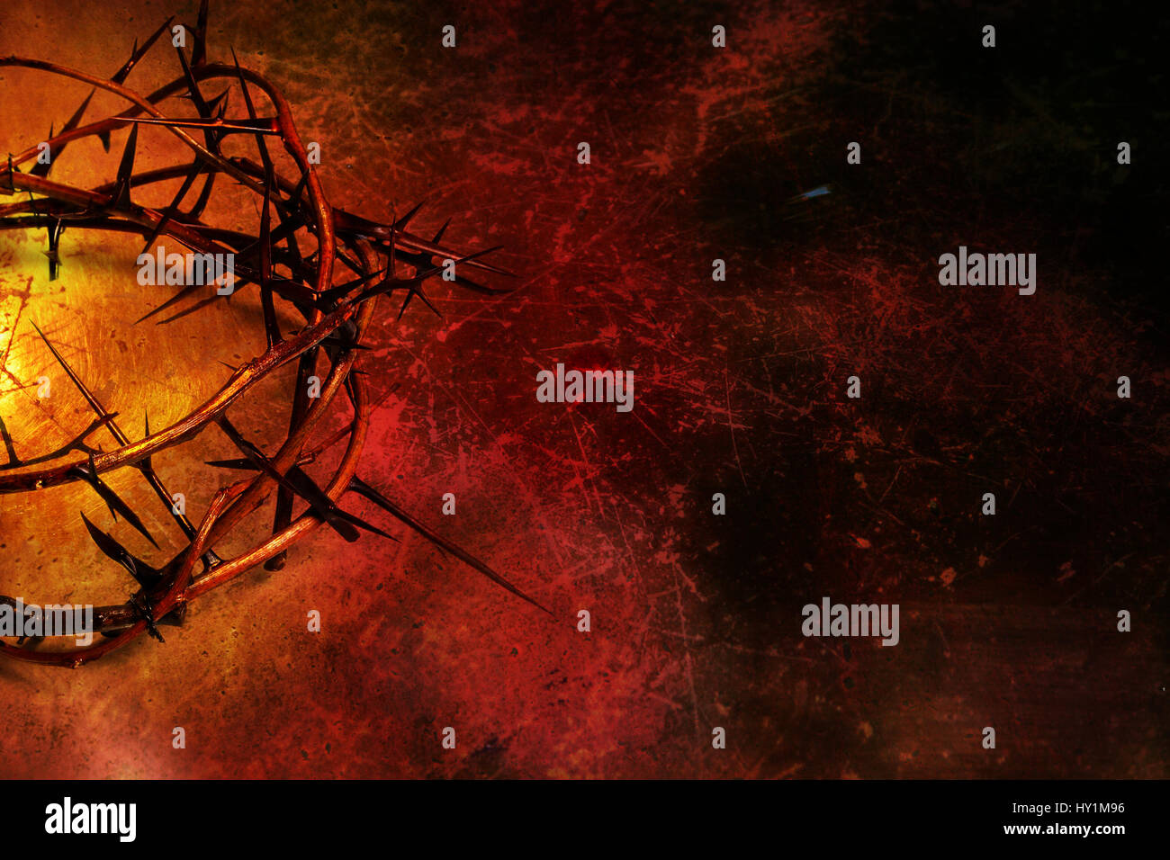 Crown of thorns on dark red grunge background with scratches Stock ...