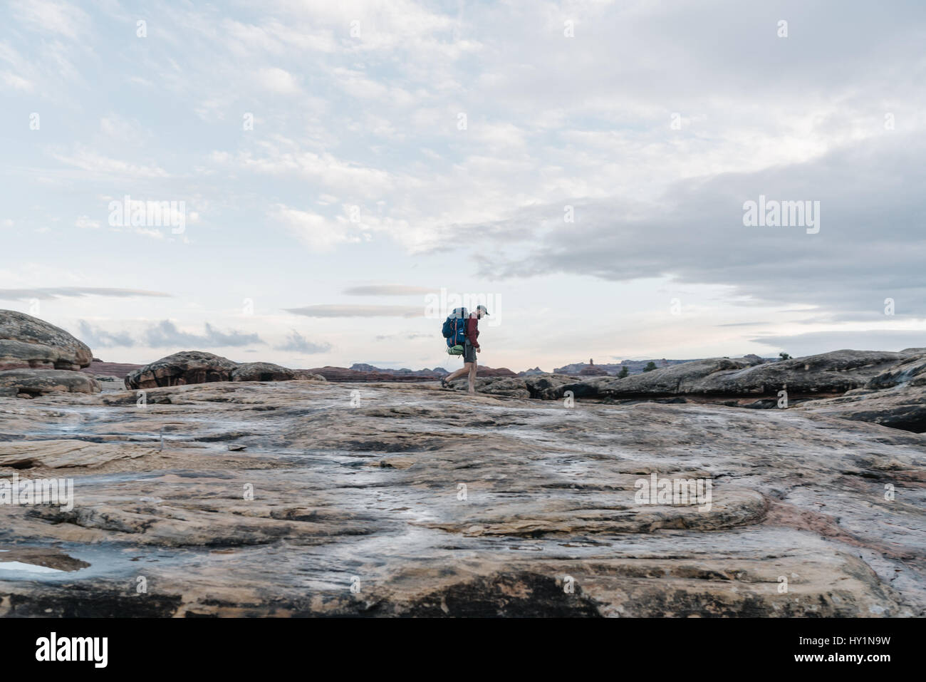 Hiking through the remote Canyonlands in Utah. Stock Photo