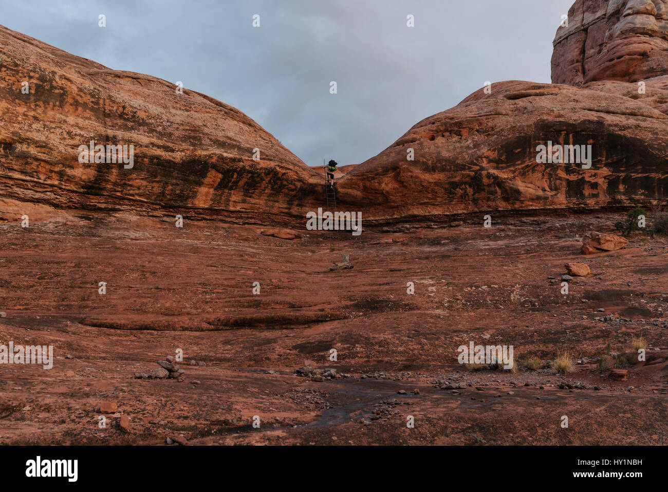 Hiking through the remote Canyonlands in Utah. Stock Photo