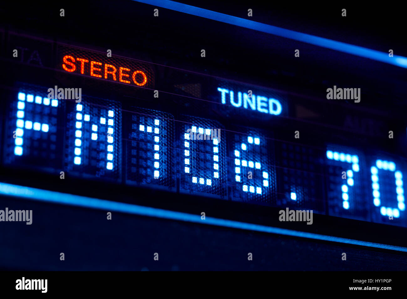 FM tuner radio display. Stereo digital frequency station tuned. Horizontal Stock Photo Alamy