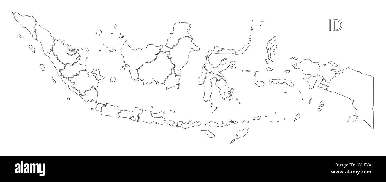Indonesia outline silhouette map illustration with provinces Stock Vector
