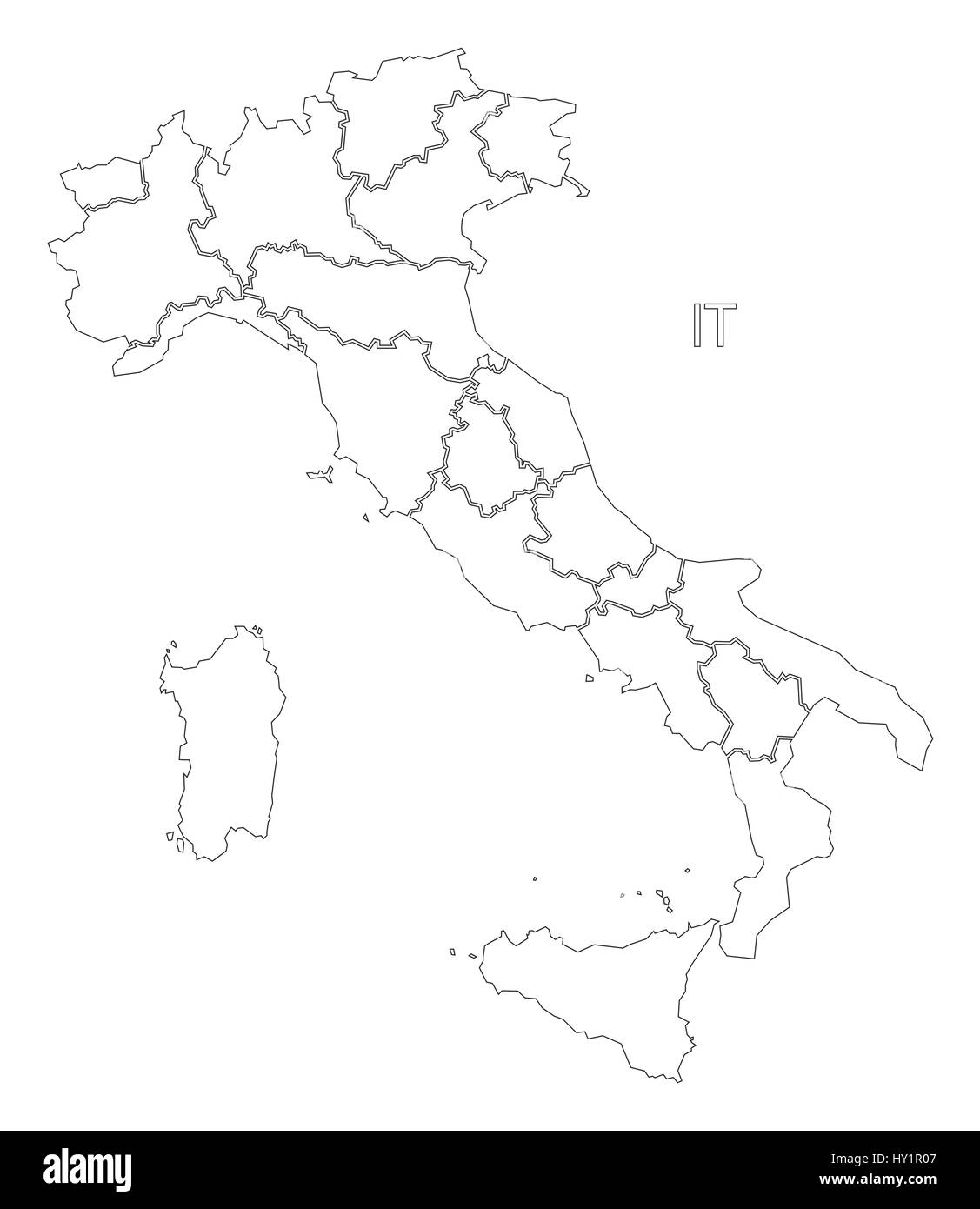 Italy outline silhouette map illustration with regions Stock Vector
