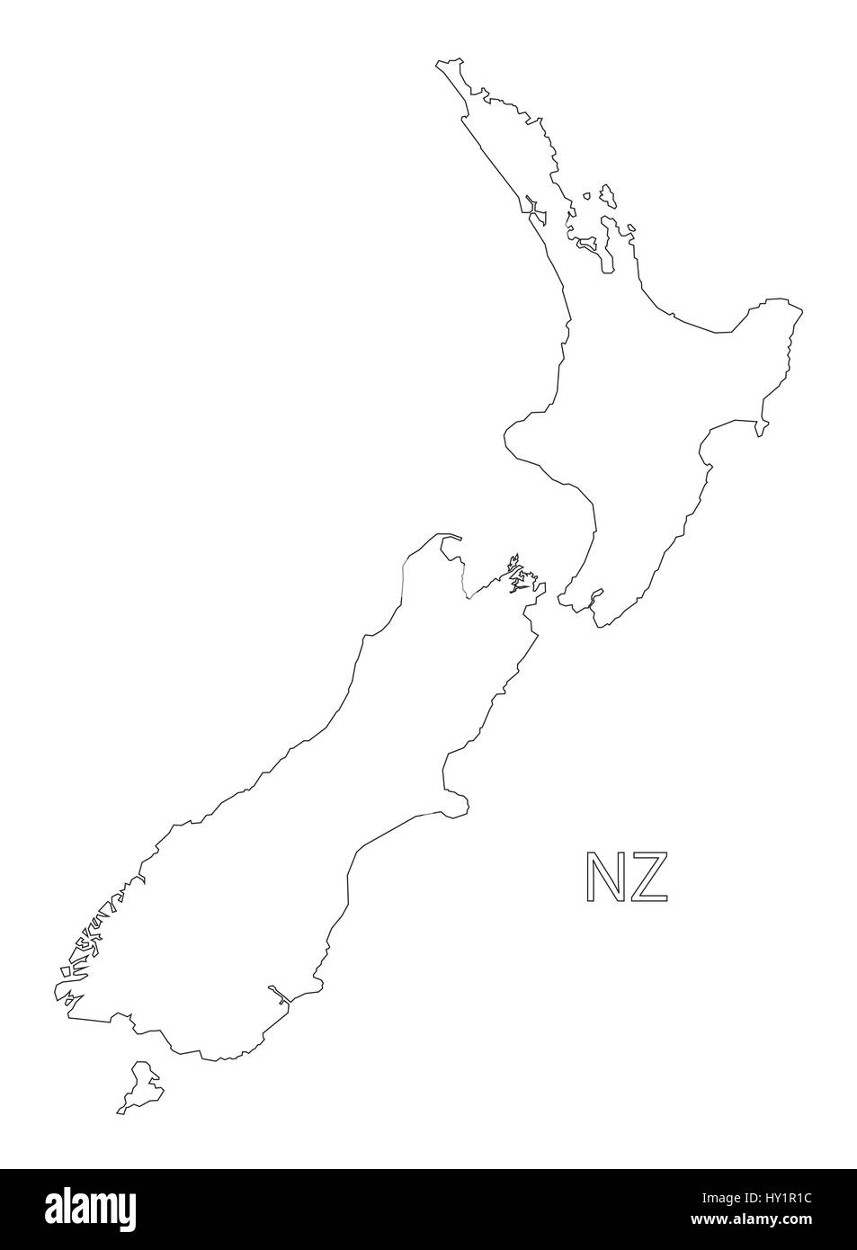New Zealand outline silhouette map illustration Stock Vector