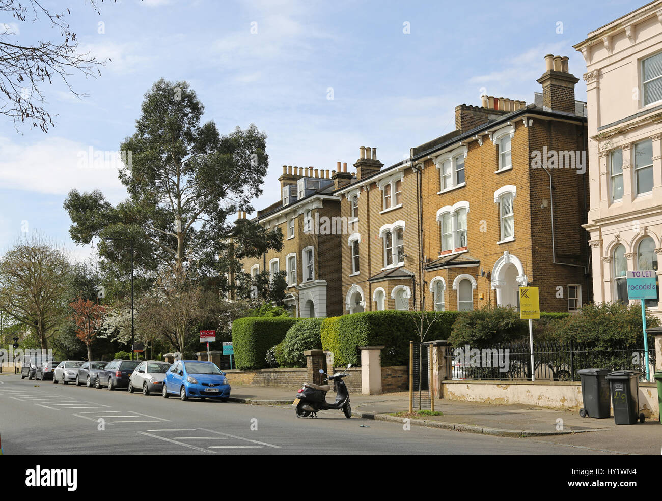 Large houses on Wickham Road, Brockley, southeast London, UK. A recently run-down area now becoming popular with young Londoners Stock Photo