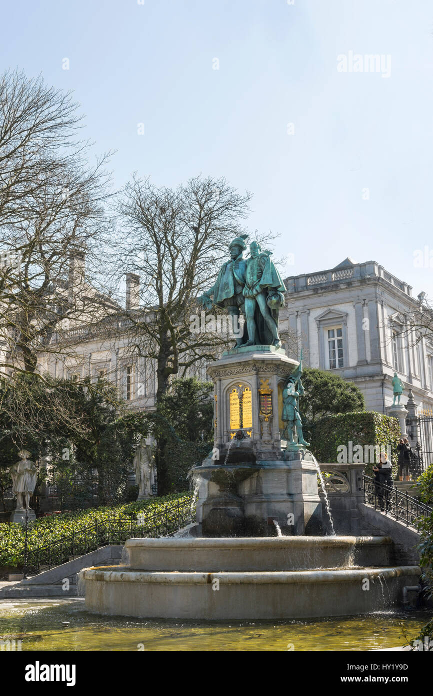 Statue of Counts Egmont and Hoorn in Square du Petit Sablon in Brussels