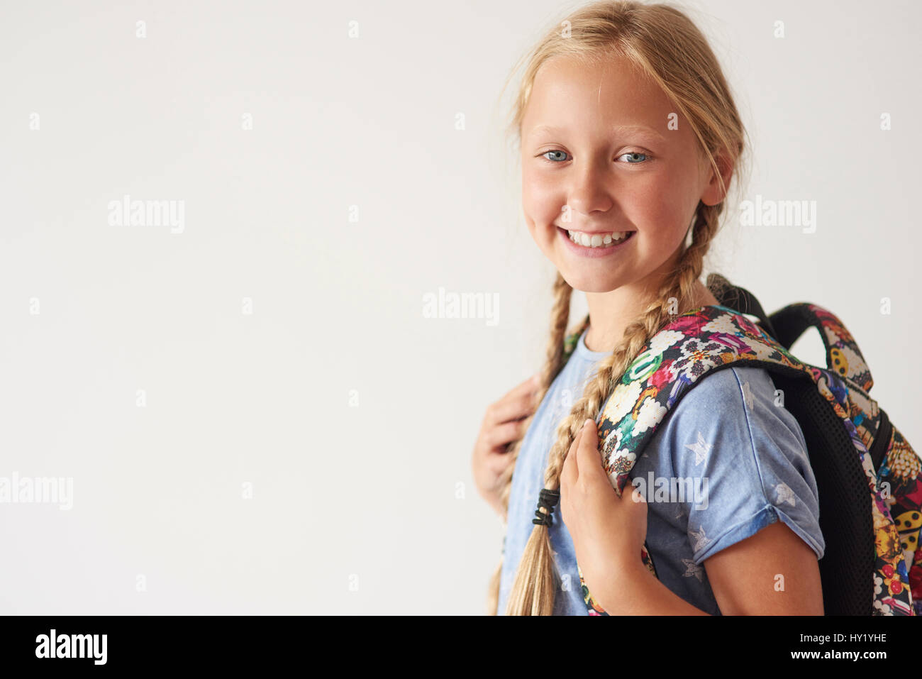 Cheerful girl with big copy space Stock Photo - Alamy