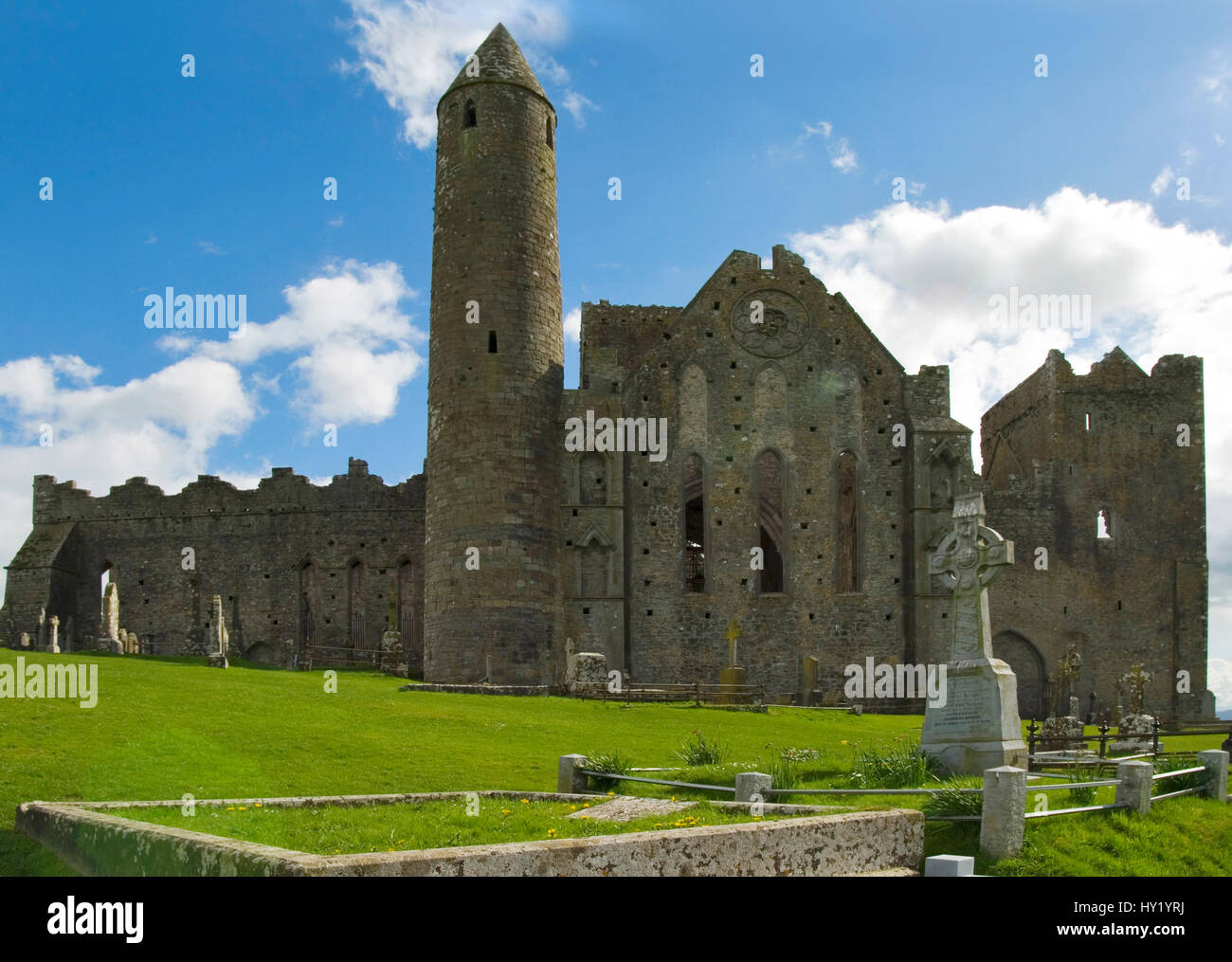 This stock photo shows the wellknown Irish castle Rock of Cashel. The image was taken on a sunny spring afternoon. Stock Photo