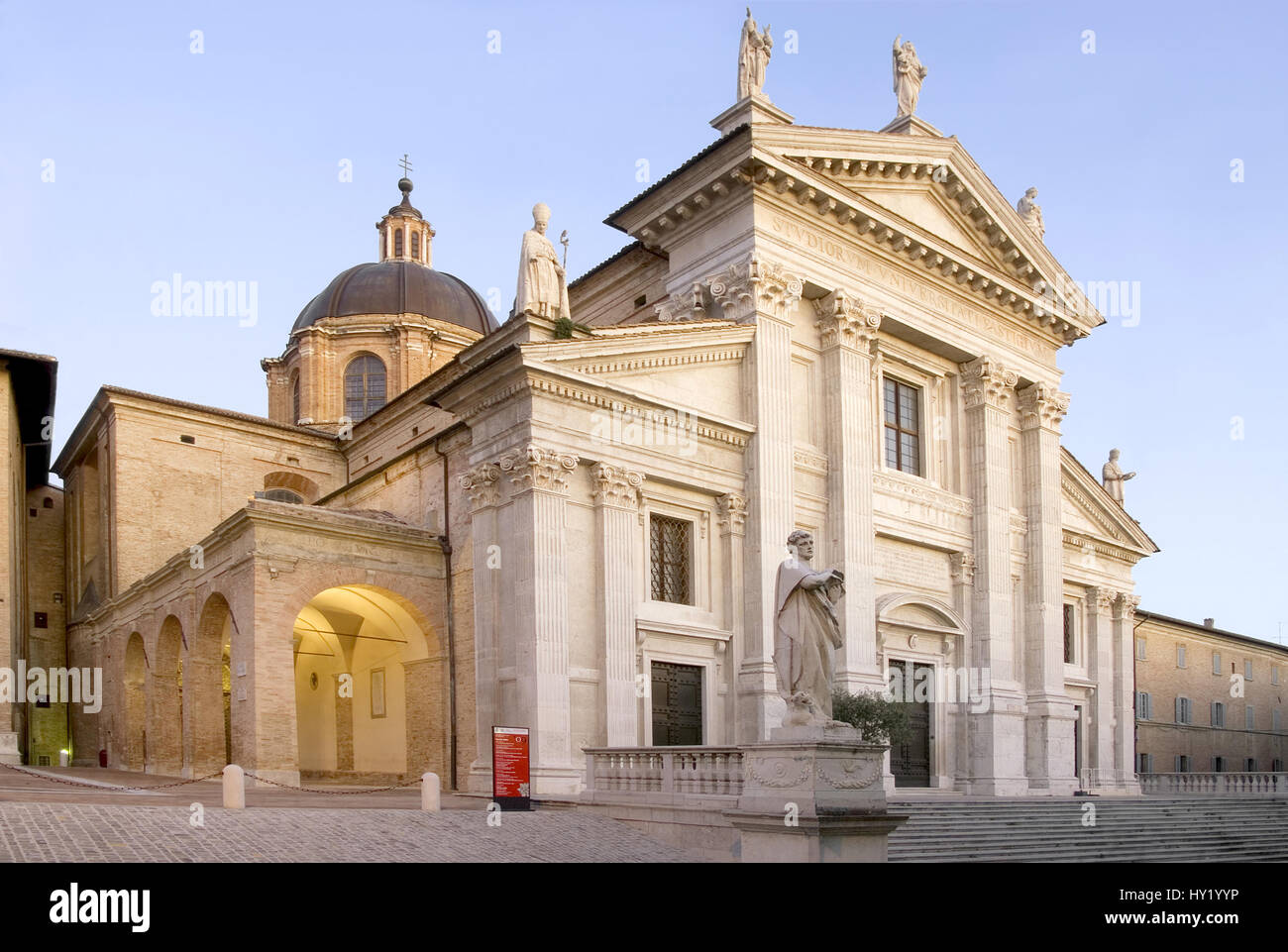 Image of the Duomo of Urbino (cathedral), a church founded in 1021 over a 6th century religious edifice. Urbino is a walled city in the Marche region  Stock Photo