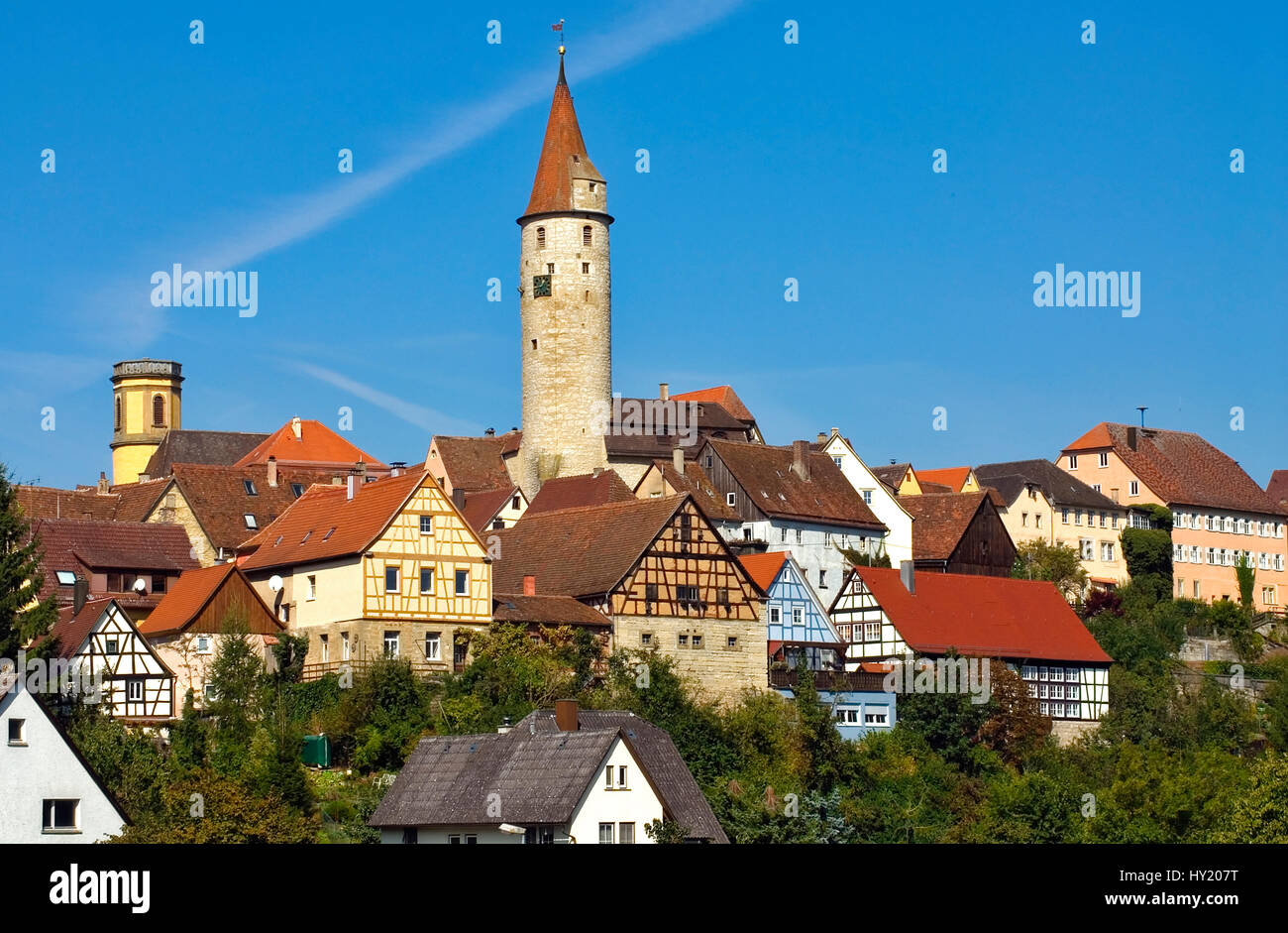 Blick auf die Altstadt von Kirchberg a.d. Jagst , einer mittelalterlichen Stadt im Neckartal, Baden WÃ¼rtemberg, Deutschland.   View  over the medieva Stock Photo