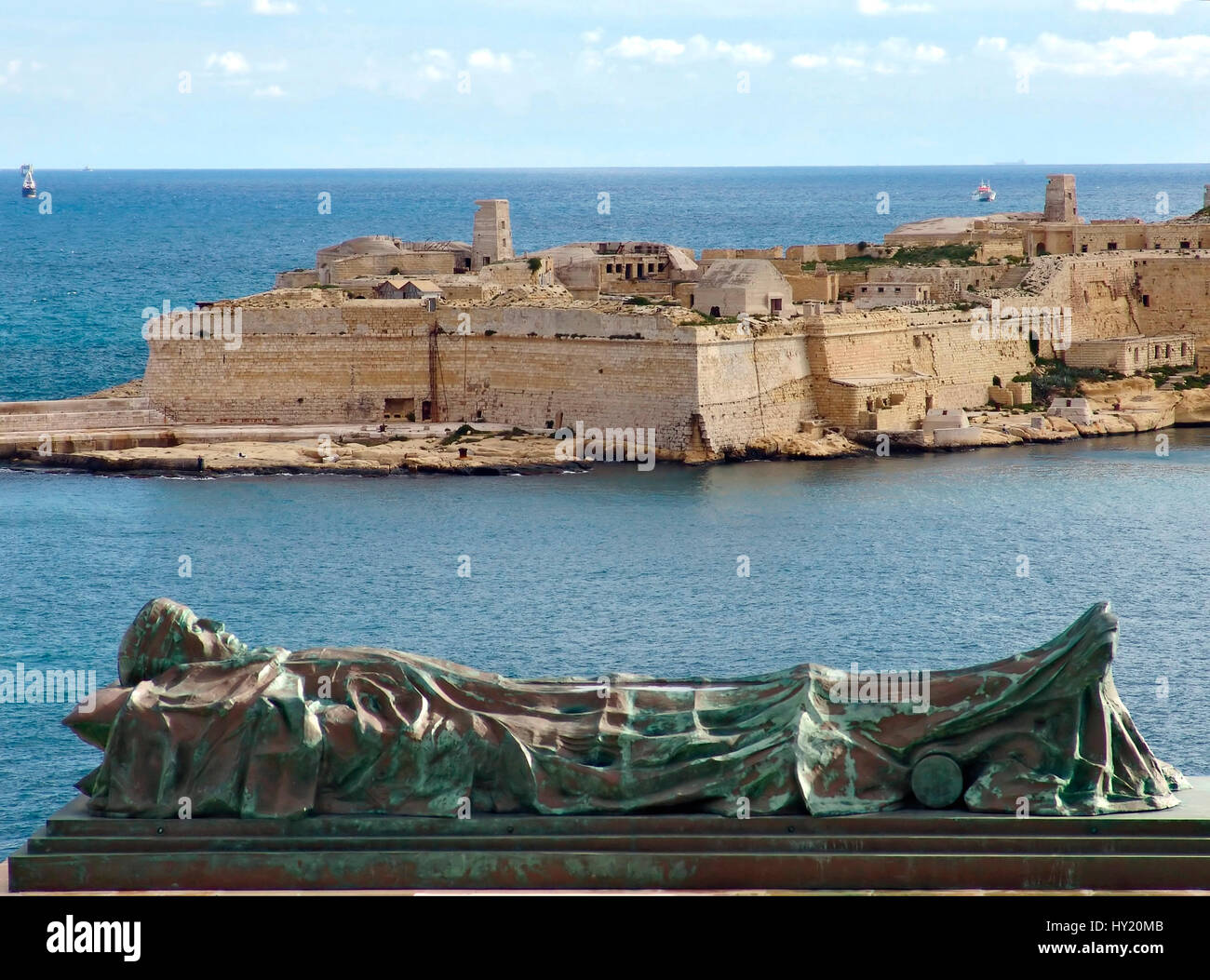 Image of St. Andrews Bastion across the harbour entrance to Fort Ricasoli in La Valletta , Malta. Stock Photo