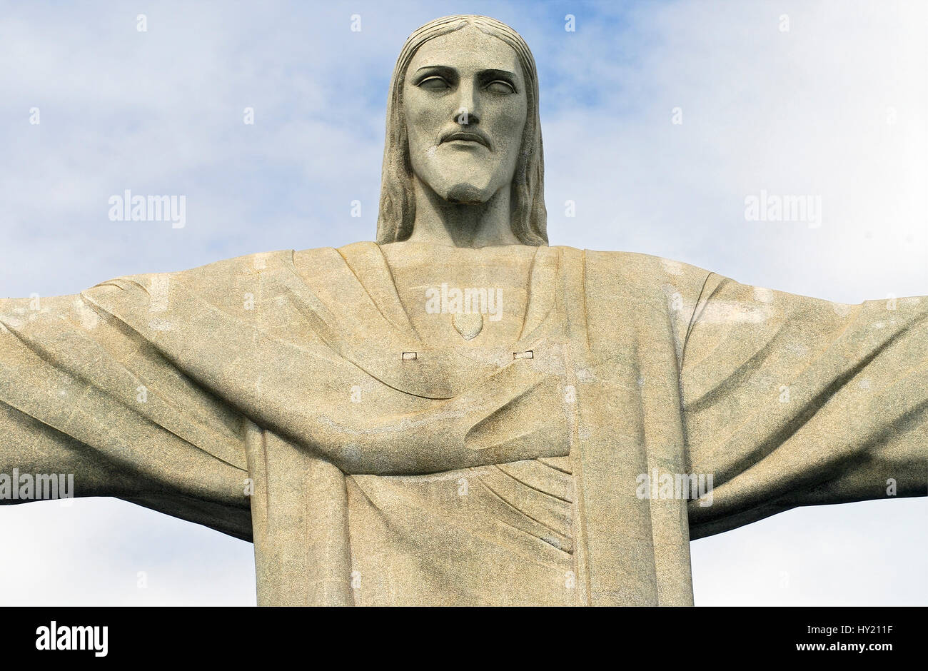 Detail Image of the Corcovado Jesus Statue in Rio de Janeiro, Brazil. Stock Photo