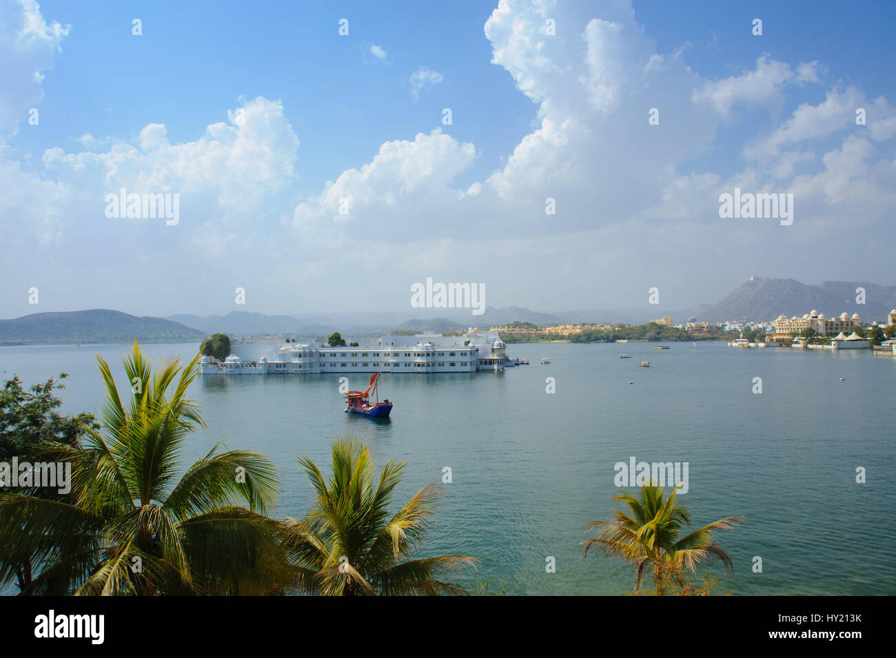 View across Lake Pichola to Lake Palace from City Palace, Udaipur Stock Photo