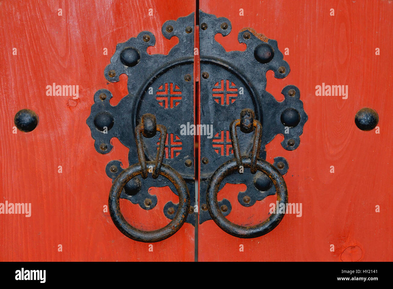 Detail Image of a antique iron door lock at the Gyeongbokgung Palace in