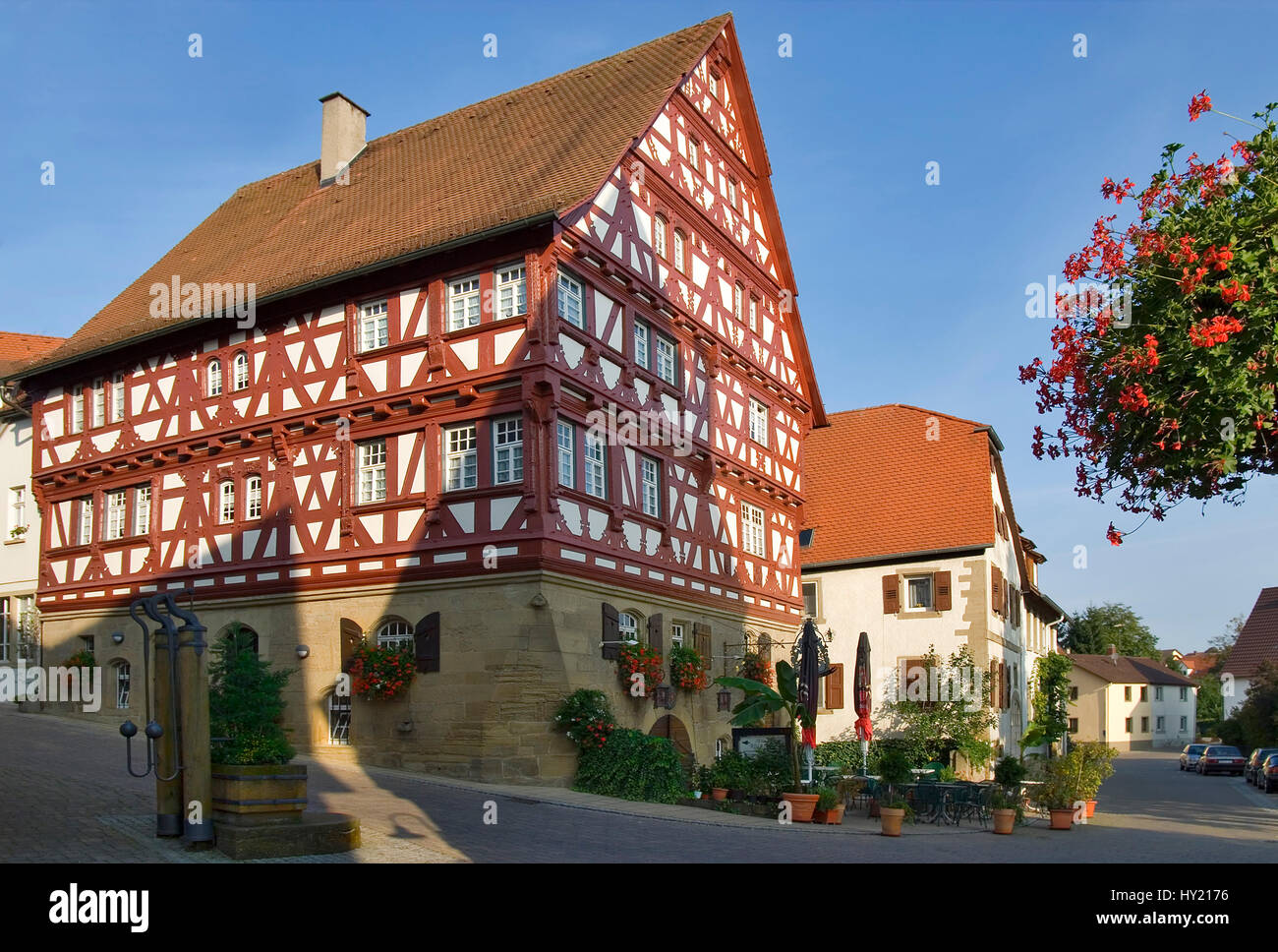 Das Baumansche Haus, eines der bekanntesten FachwerkhÃ¤user in  der Altstadt von Eppingen in Baden Wuertemberg, SÃ¼ddeutschland.  The Baumansche House Stock Photo