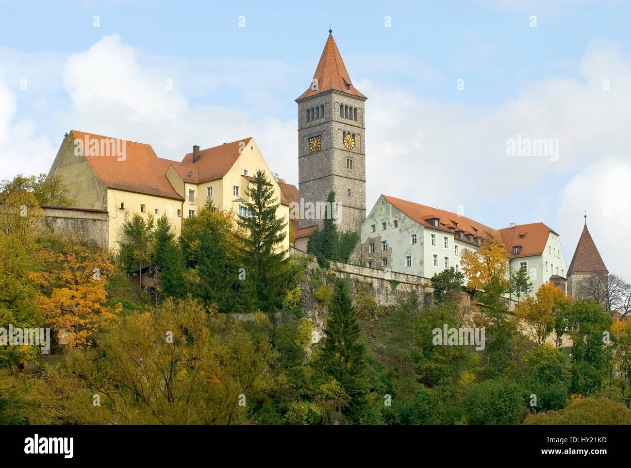Image of the Castle Monastery in Kastl in the German state of Bavaria.   Blick auf das Klosterschloss Kastl in Bayern, Deutschland. Stock Photo