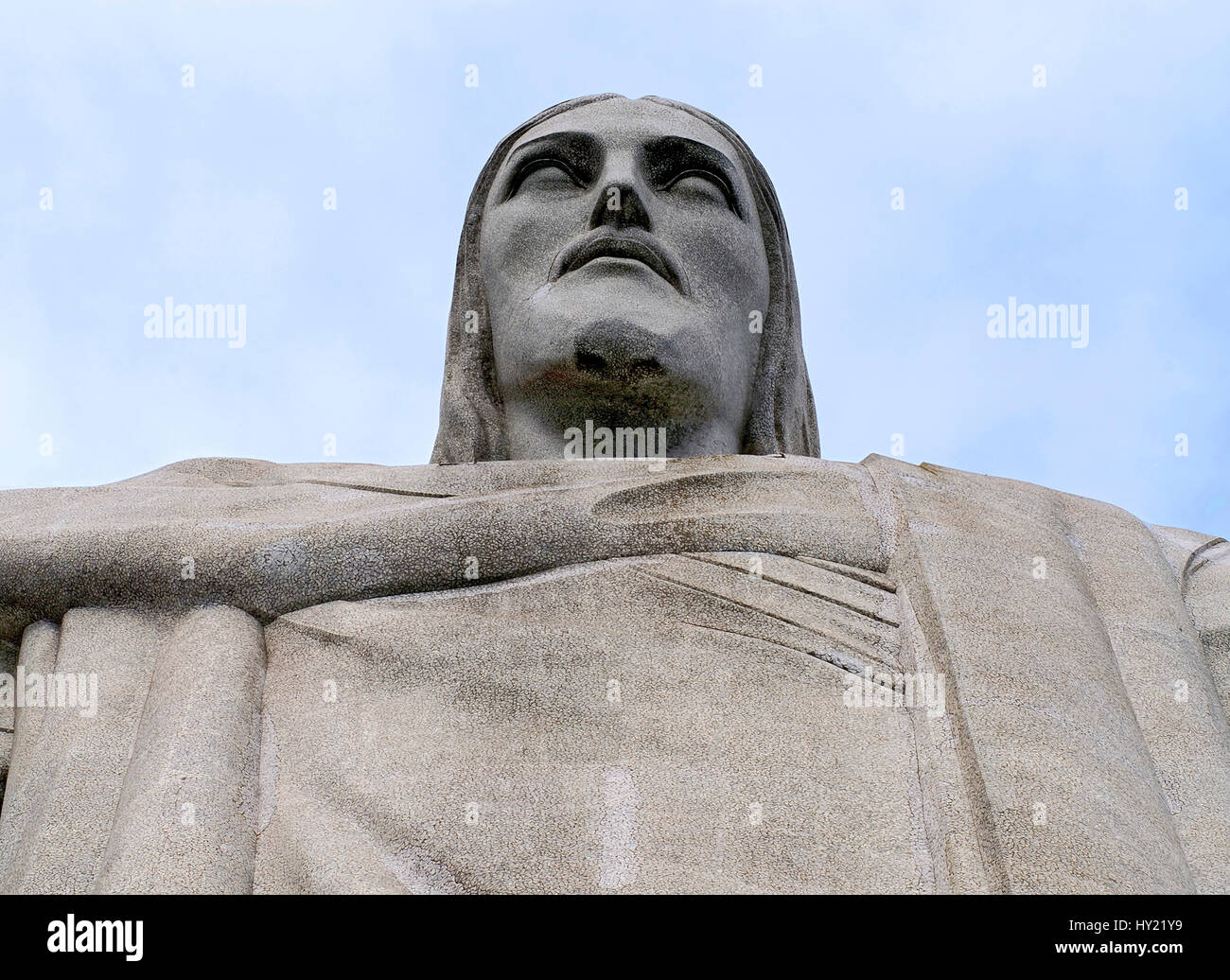 Detail Image of the Corcovado Jesus Statue in Rio de Janeiro, Brazil. Stock Photo