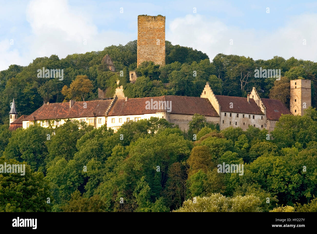 Image of the Castle Guttenberg at the River Neckar the German state of Baden WÃ¼rttemberg.  Blick auf die Burg Guttenberg in Baden WÃ¼rttemberg, Deuts Stock Photo