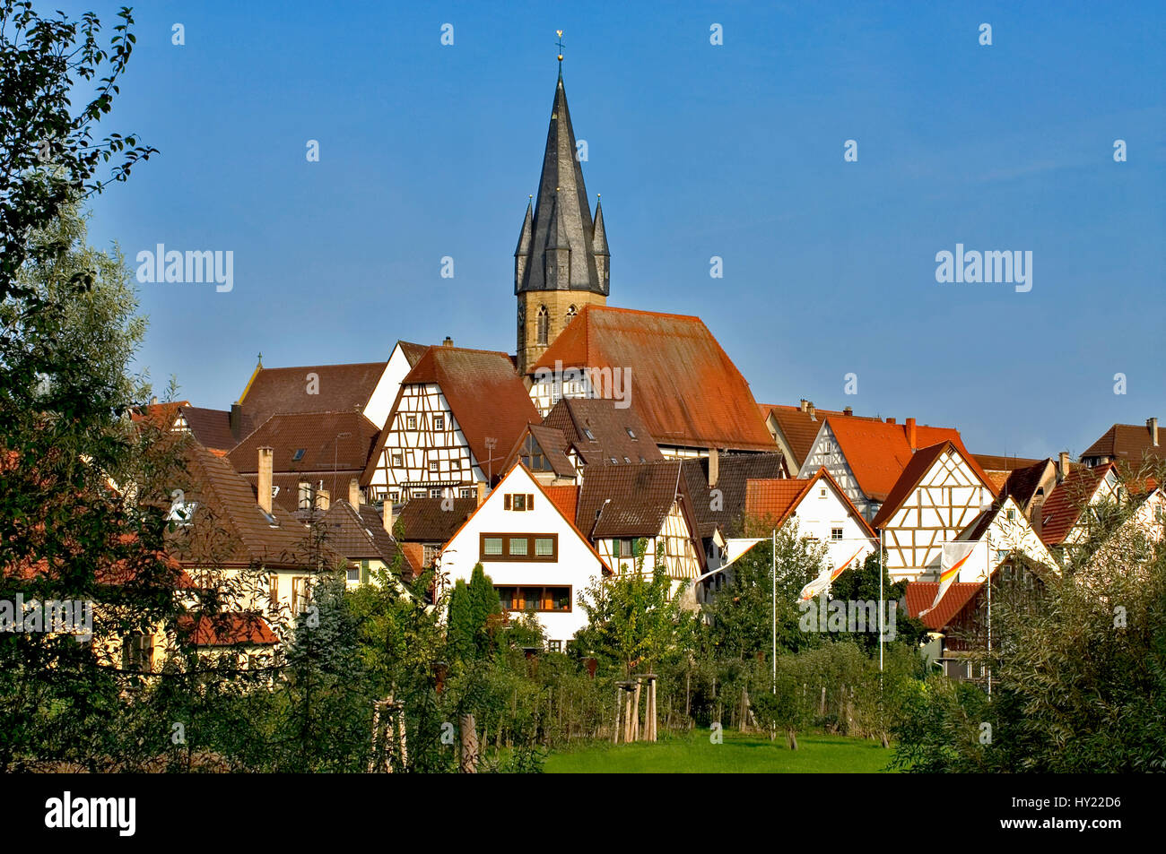 View  over the medieval Town of Eppingen in Baden Wuerttemberg, Southern Germany. Blick Ã¼ber die historische Altstadt von Eppingen in Baden Wuerttemb Stock Photo