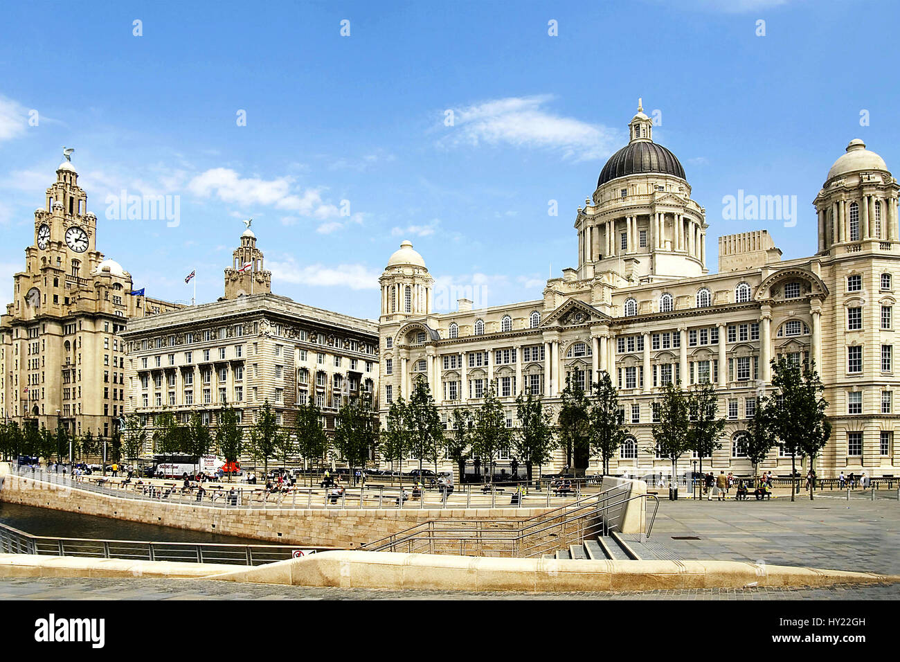 Drei Grazien, Cunard, Port of Liverpool und Royal Liver Gebaeude, Liverpool, England, Stock Photo