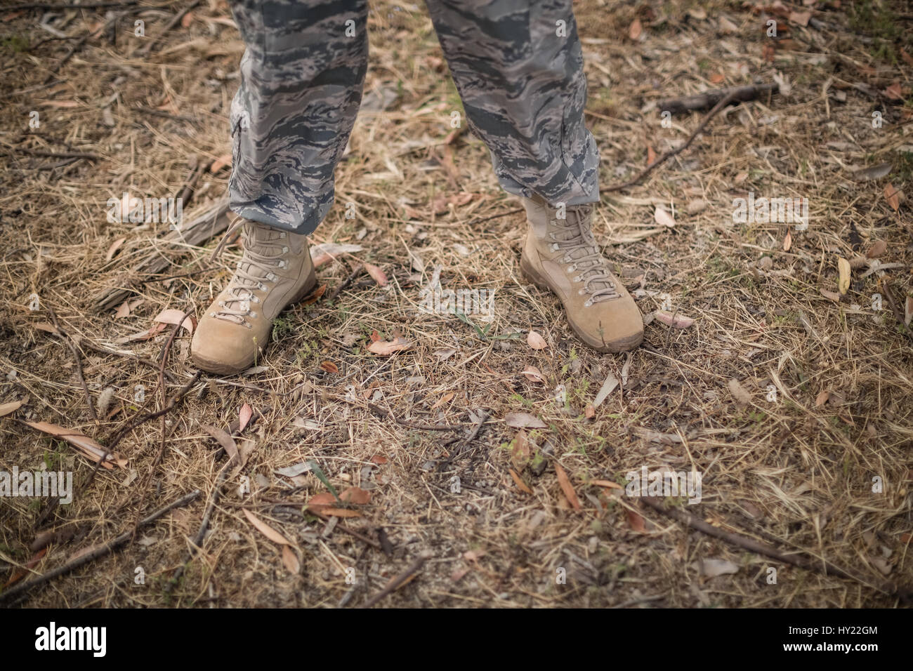 Legs of military soldier in standing in boot camp Stock Photo Alamy