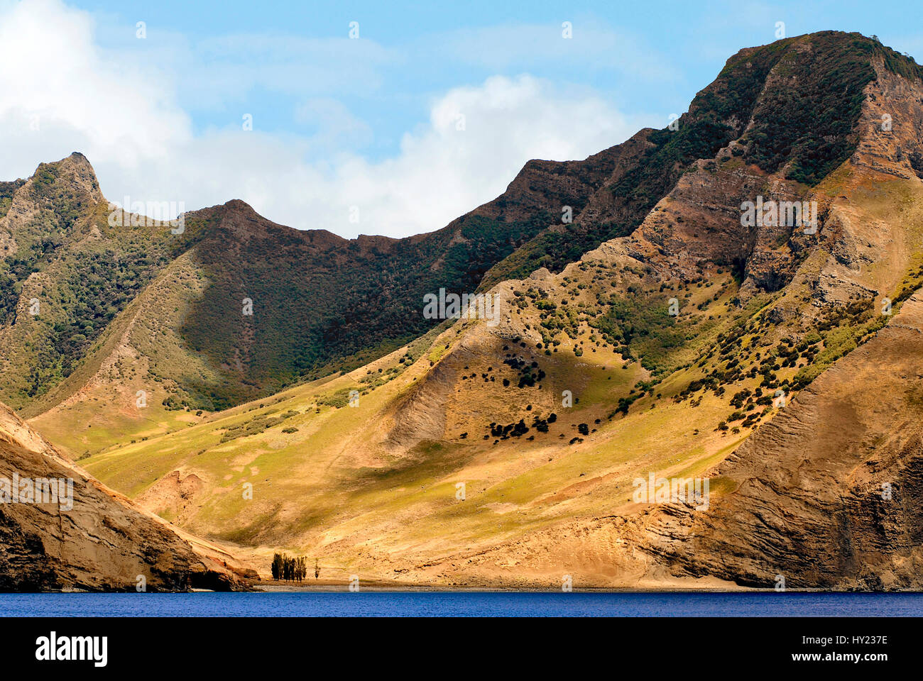 Image of the Coastline of Robinson Crusoe Island formerly known as Juan Fernandez, Chile. Stock Photo