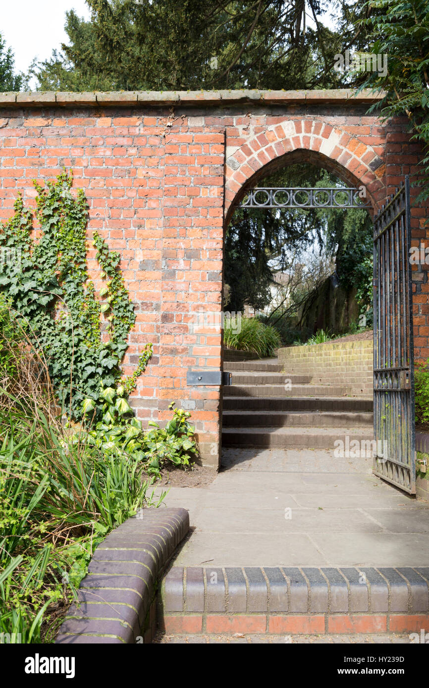 Stepped entrance gateway to the Vintry Garden in the grounds of St Albans cathedral. Stock Photo