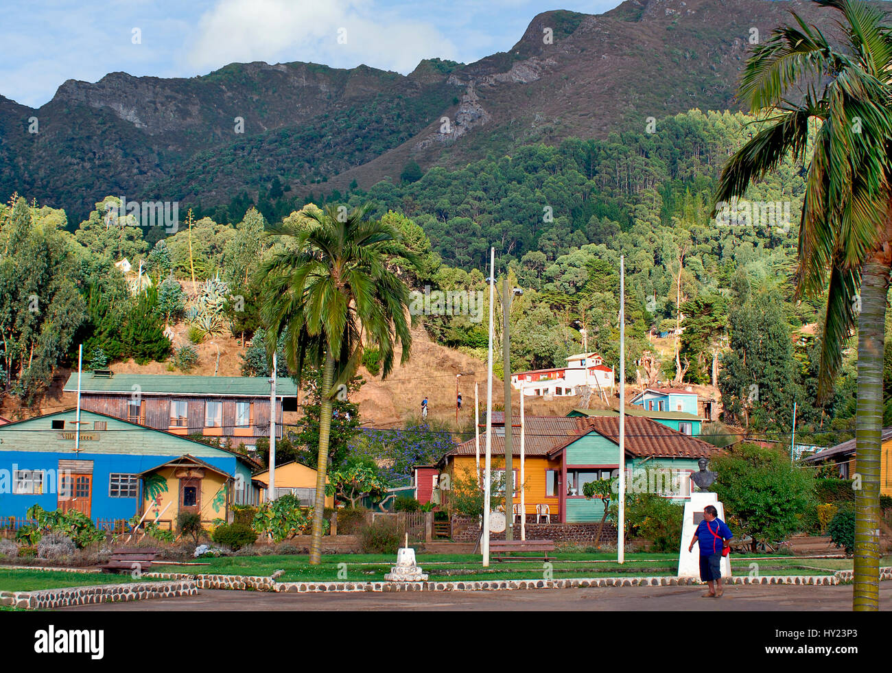 Image of the settlement on Robinson Crusoe Island, formerly known as Juan Fernandez, in Chile. Stock Photo