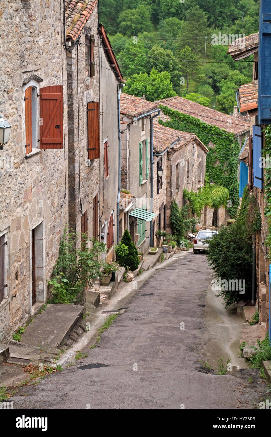 Bruniquel Street and Houses, Pyrenees, SW France, Europe, Stock Photo