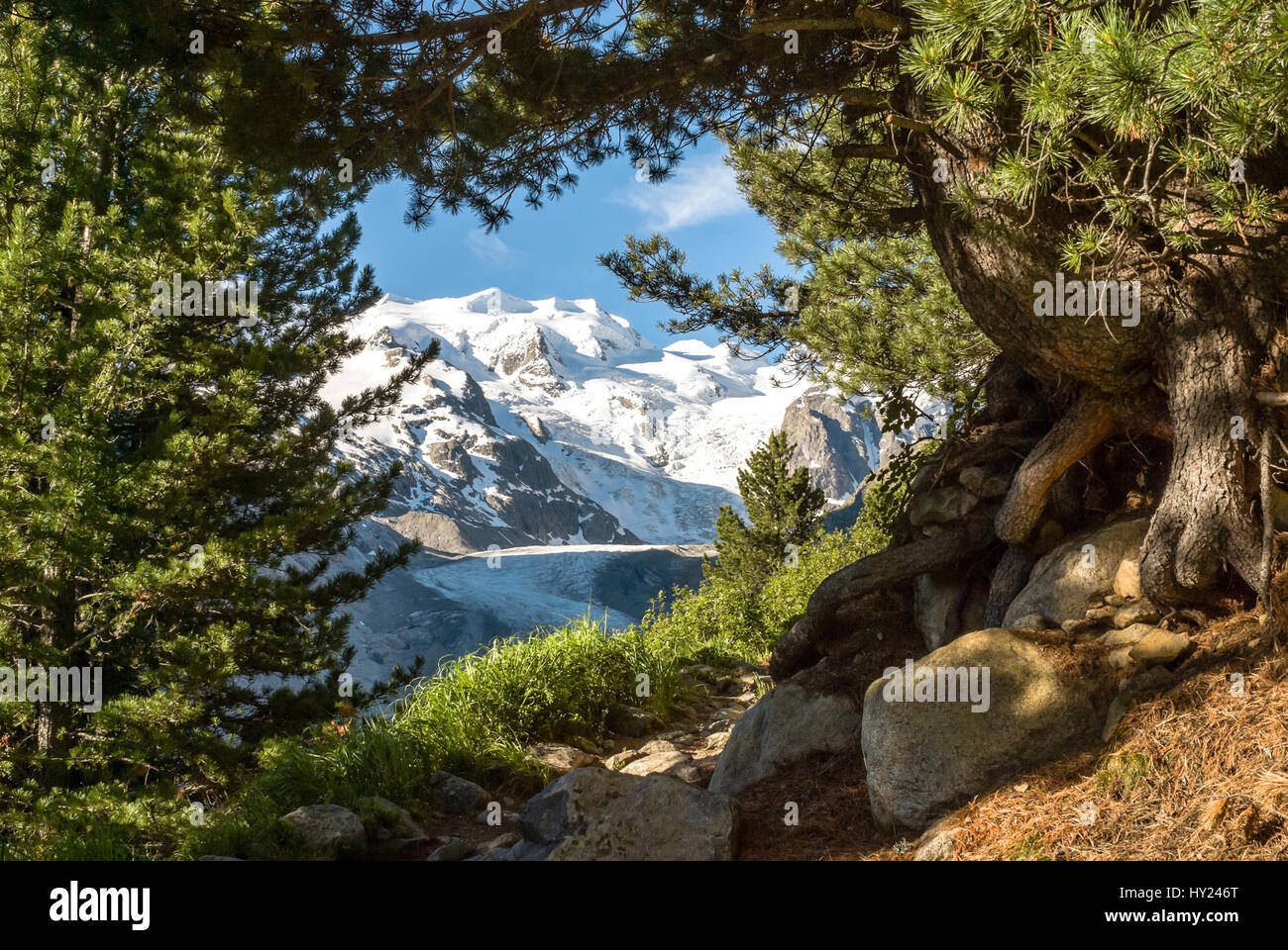 View at the Morteratsch Glacier, Engadine, Switzerland | Aussicht auf den Morteratsch Gletscher, Engadin, Schweiz Stock Photo