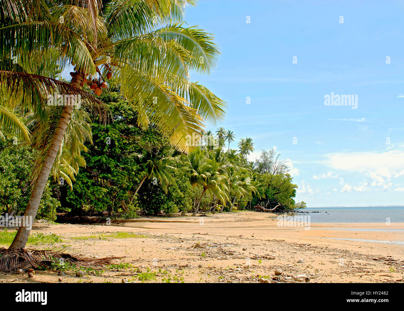Image of a beautiful beach at a lagoon on Huahine Island, French Polynesia. Stock Photo