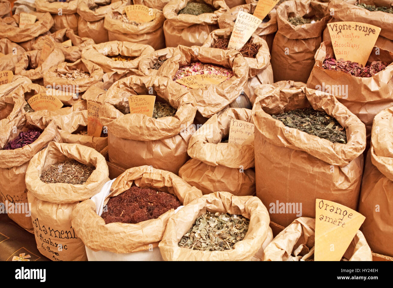 St Antonin Noble Val, Spices Market, Pyrenees, France, Europe Stock