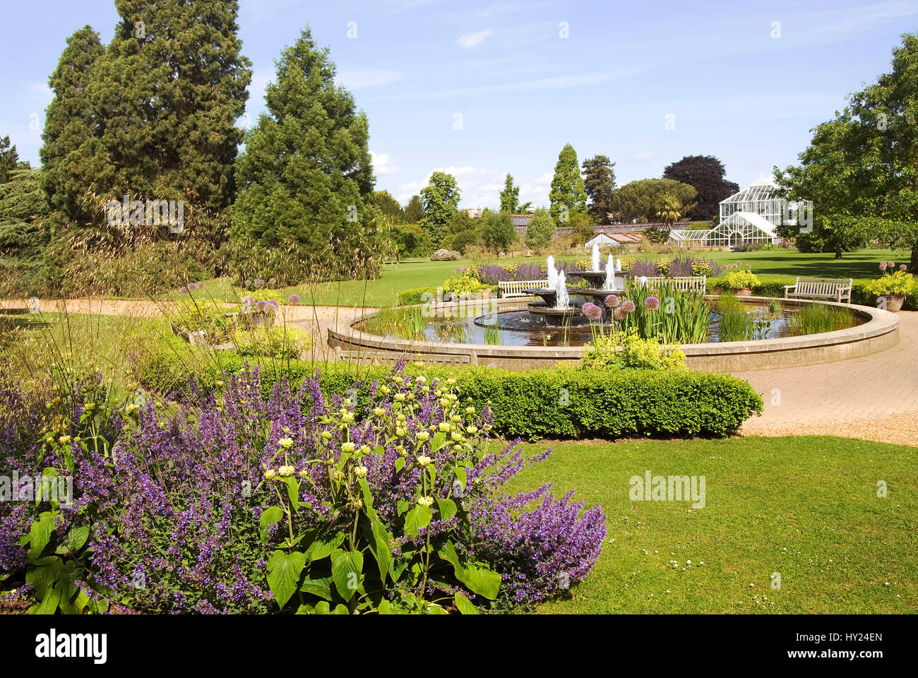 View over the well kown University Botanical Gardens at the City of Cambridge, England.  Im bekannten Botanischen Garten der Universitaetsstadt Cambri Stock Photo