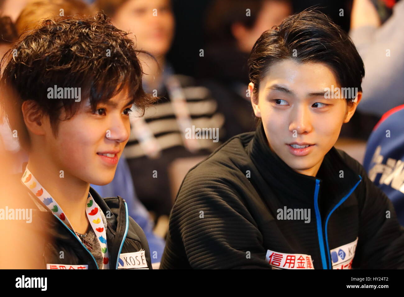 Helsinki, Finland. 30th Mar, 2017. (LR) Shoma Uno, Yuzuru Hanyu (JPN
