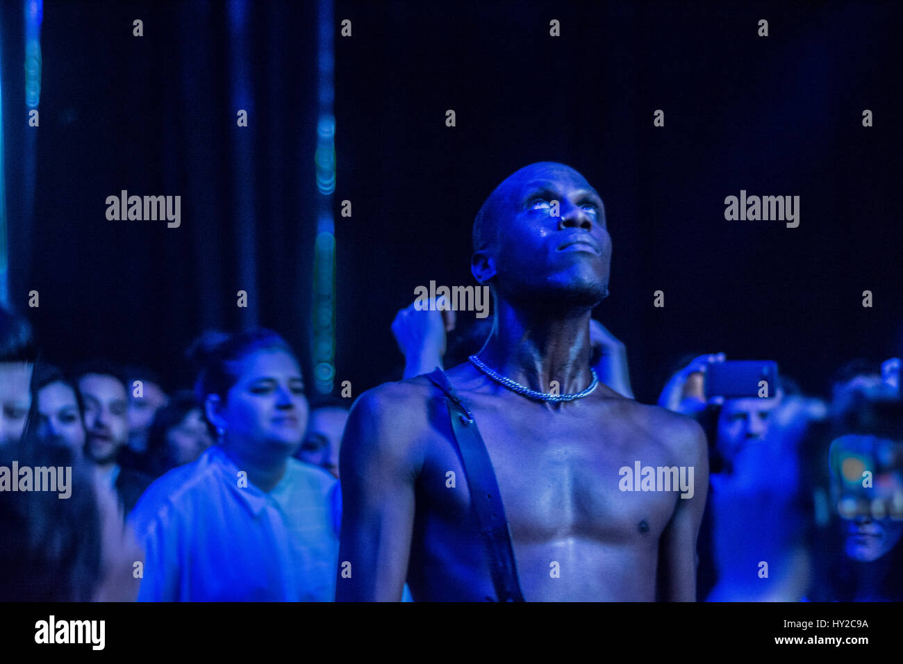 Festival in Madrid Spain electronica en abri in la casa encendida with performers and producers of Electronic music Yves Tumor and Aisha Devi. Stock Photo