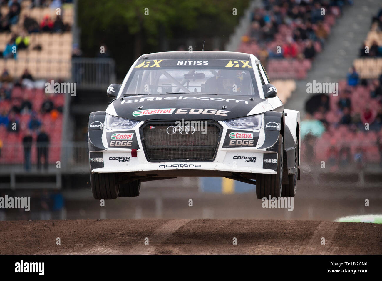Barcelona, Spain. 1 April, 2017. The Audi S1 car driven by Reinis Nitiss, in action during the Round 1 - Rallycross of Barcelona at the Circuit of Catalunya. Credit: Pablo Guillen/Alamy Live News Stock Photo