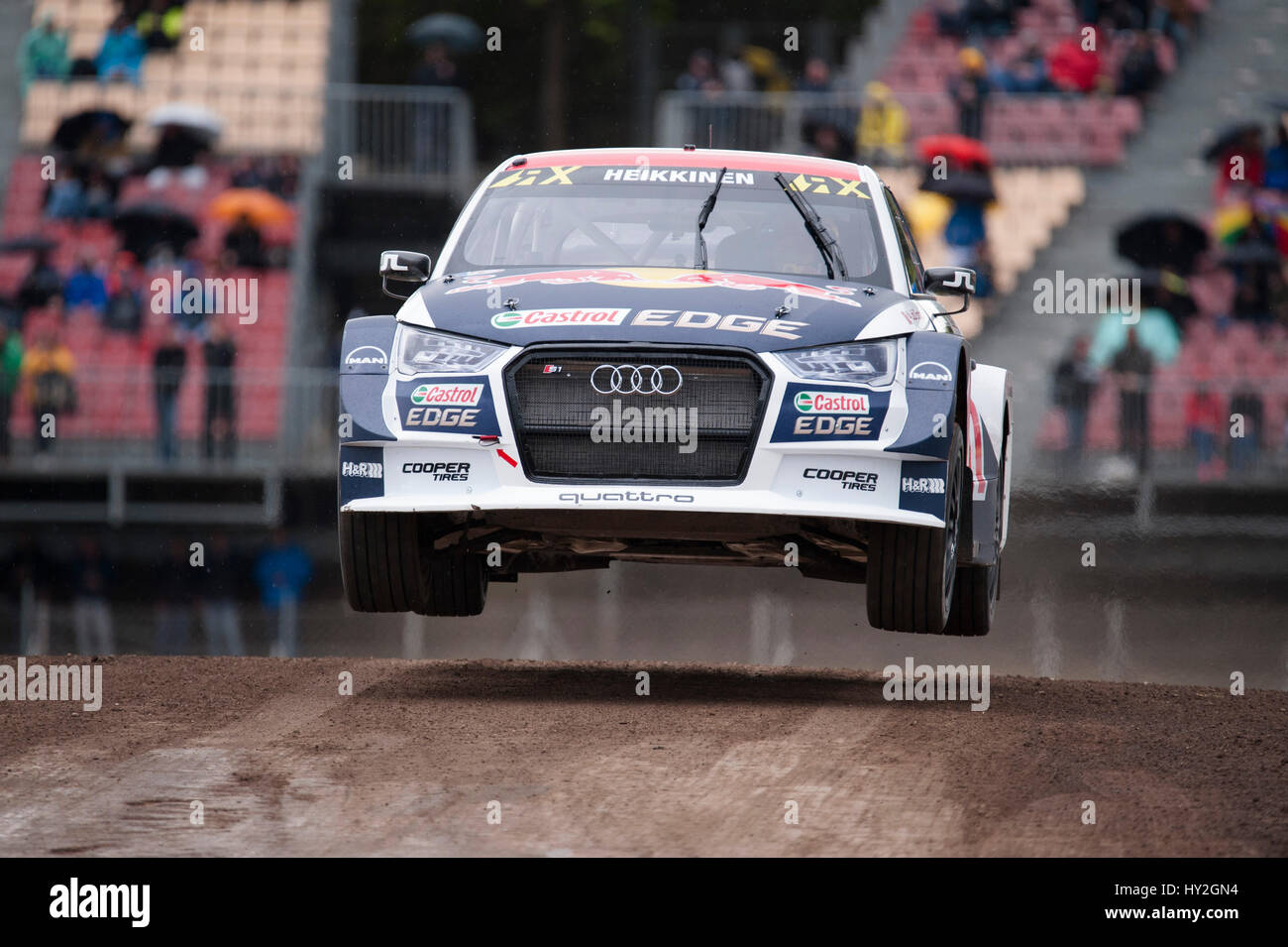 Barcelona, Spain. 1 April, 2017. The Audi S1 World RX car, driven by Toomas Heikkinen, in action during the Round 1 - Rallycross of Barcelona at the Circuit of Catalunya. Credit: Pablo Guillen/Alamy Live News Stock Photo