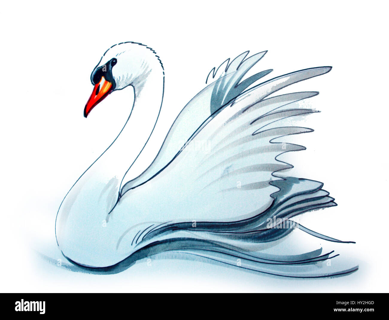 Лебедь рисунок на белом фоне