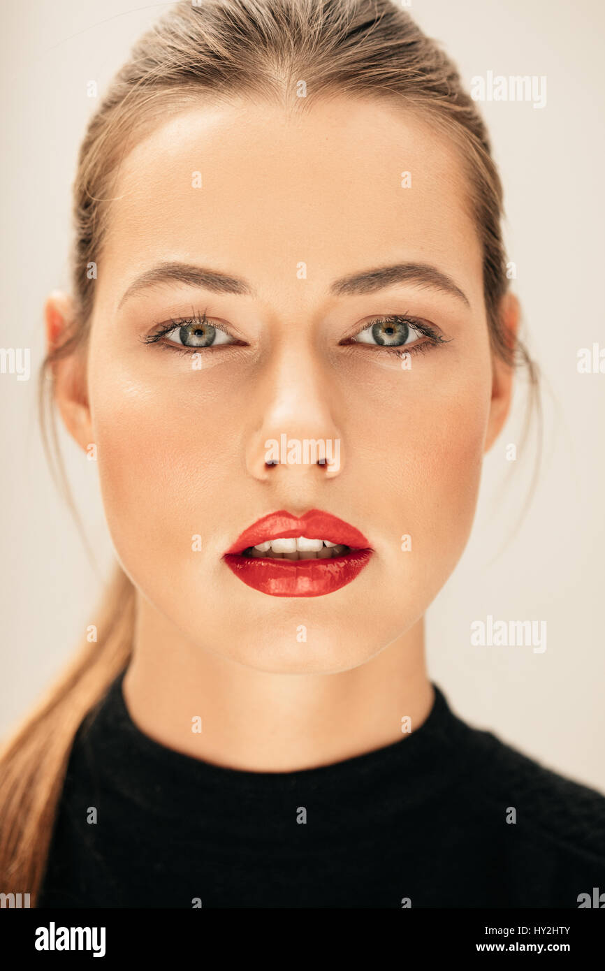Close up portrait of caucasian female model with beautiful and natural ...