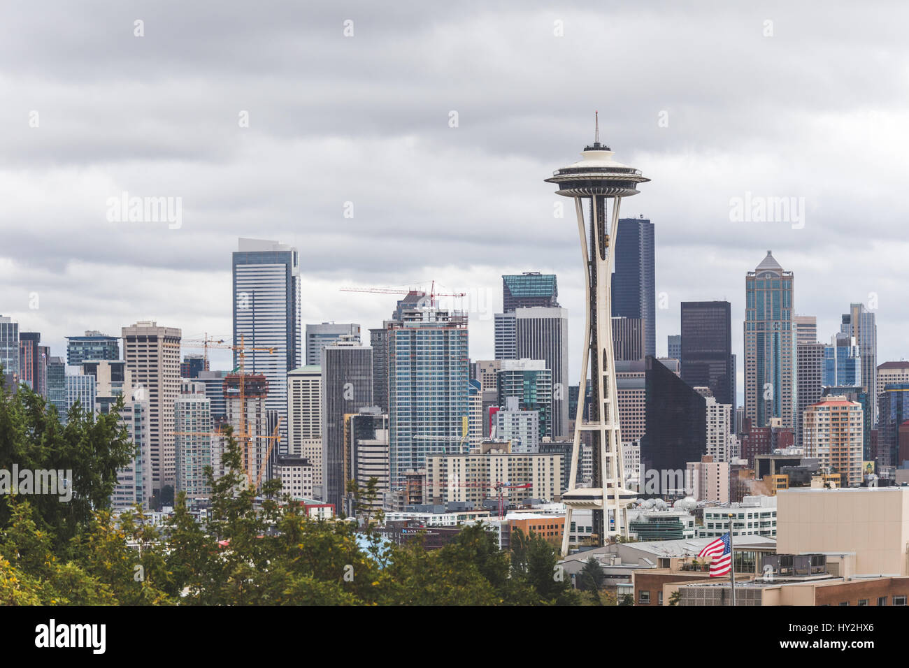 Seattle skyline from elevated perspective at Kerry Park. Seattle, Washington, USA. Stock Photo