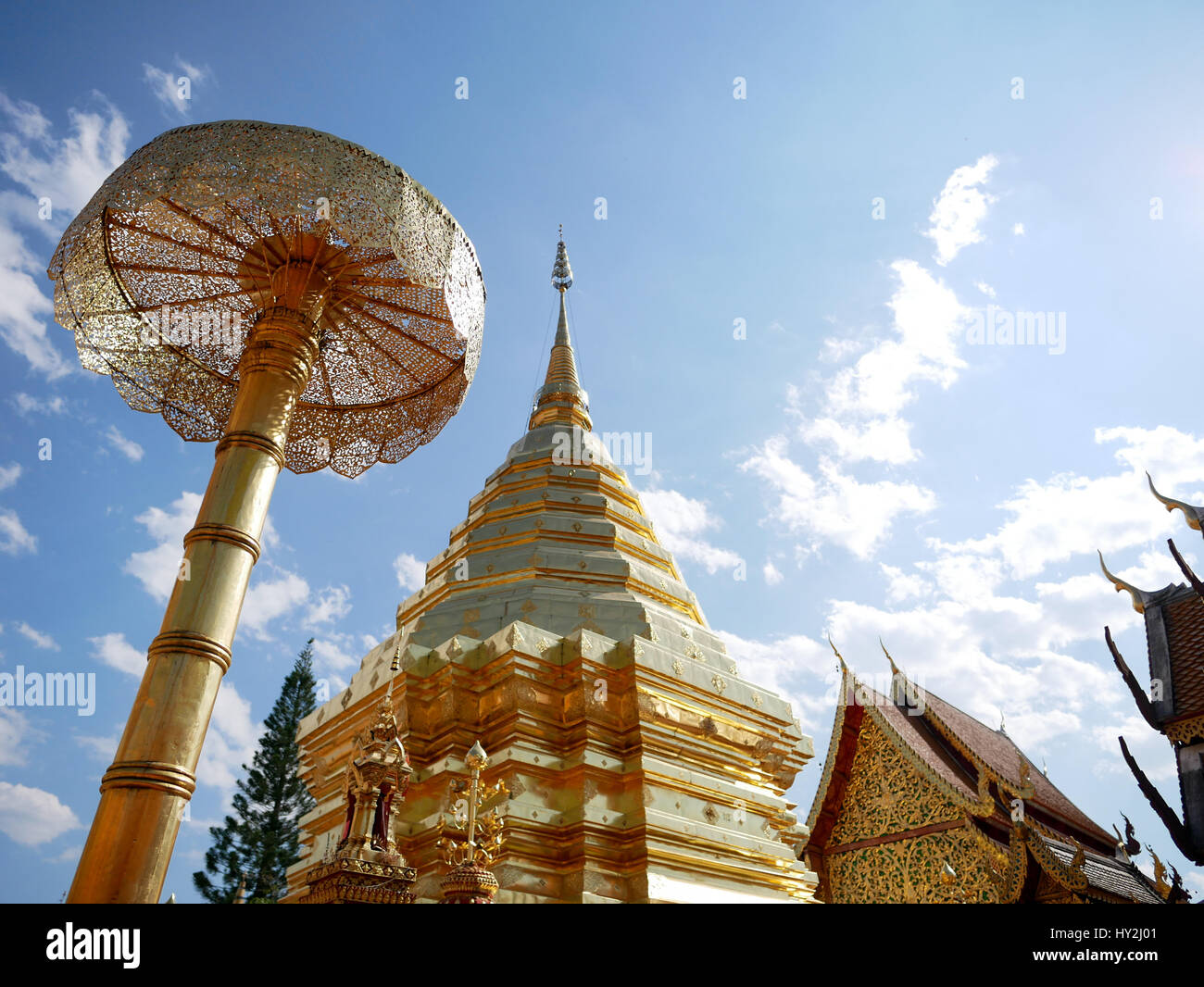 Thai pagoda at Wat Phra That Doi Kham (Temple of the Golden Mountain) in Chiang Mai, Thailand Stock Photo