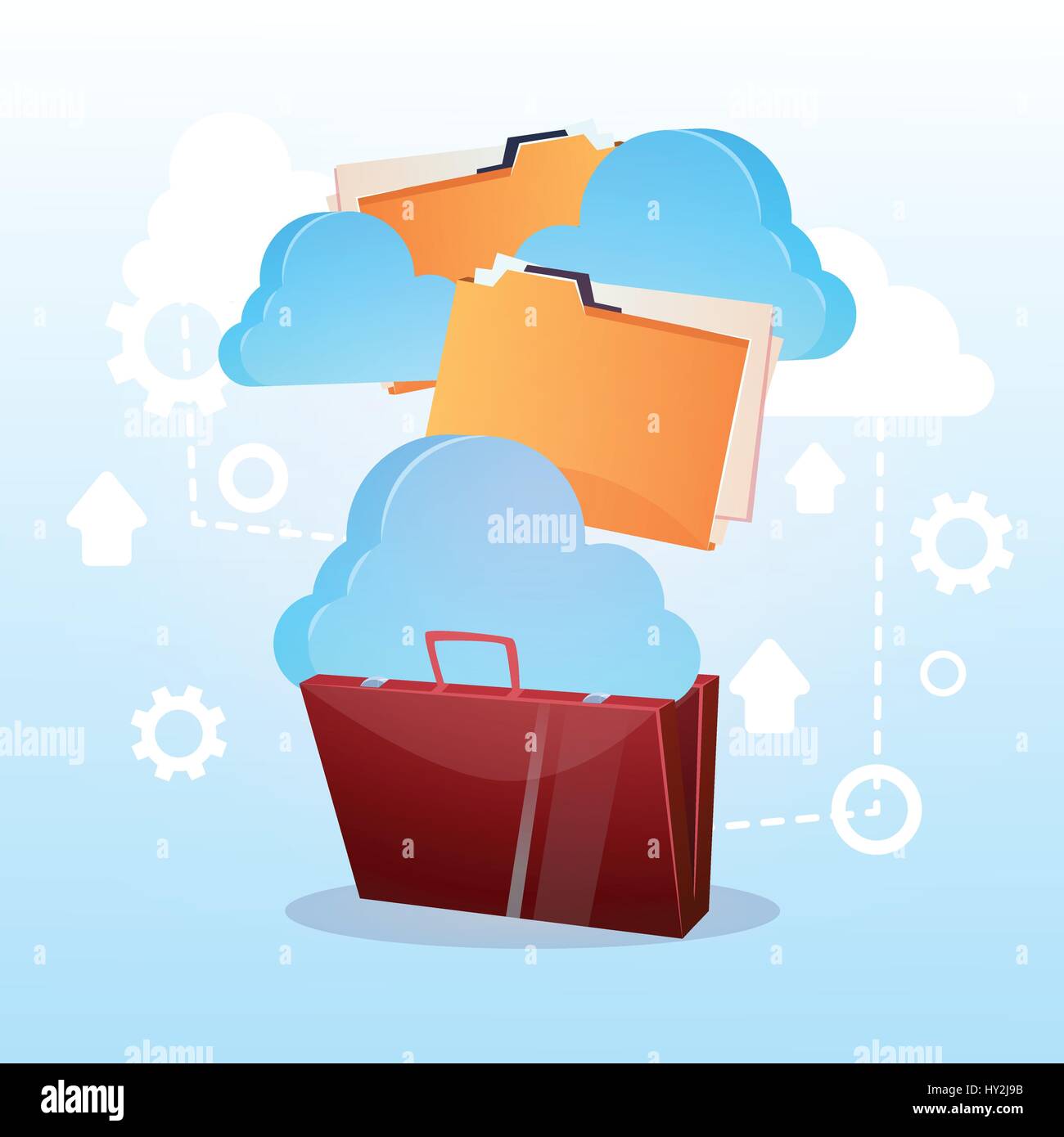 Open Briefcase Paper Document Cloud Storage Database Business Concept