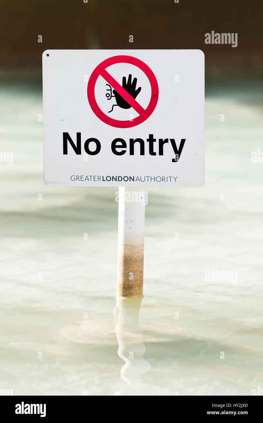 'No Entry' sign in a fountain at Trafalgar Square, London, England. Stock Photo