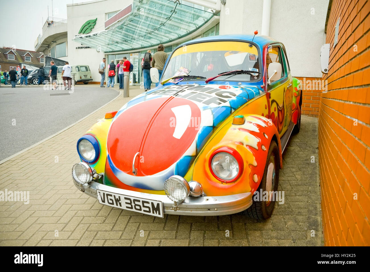 Sandown Park, UK - March 26, 2011: Custom designed Volkswagen Beetle, used to help raise money for and advertise the British Comic Relief humanitarian Stock Photo