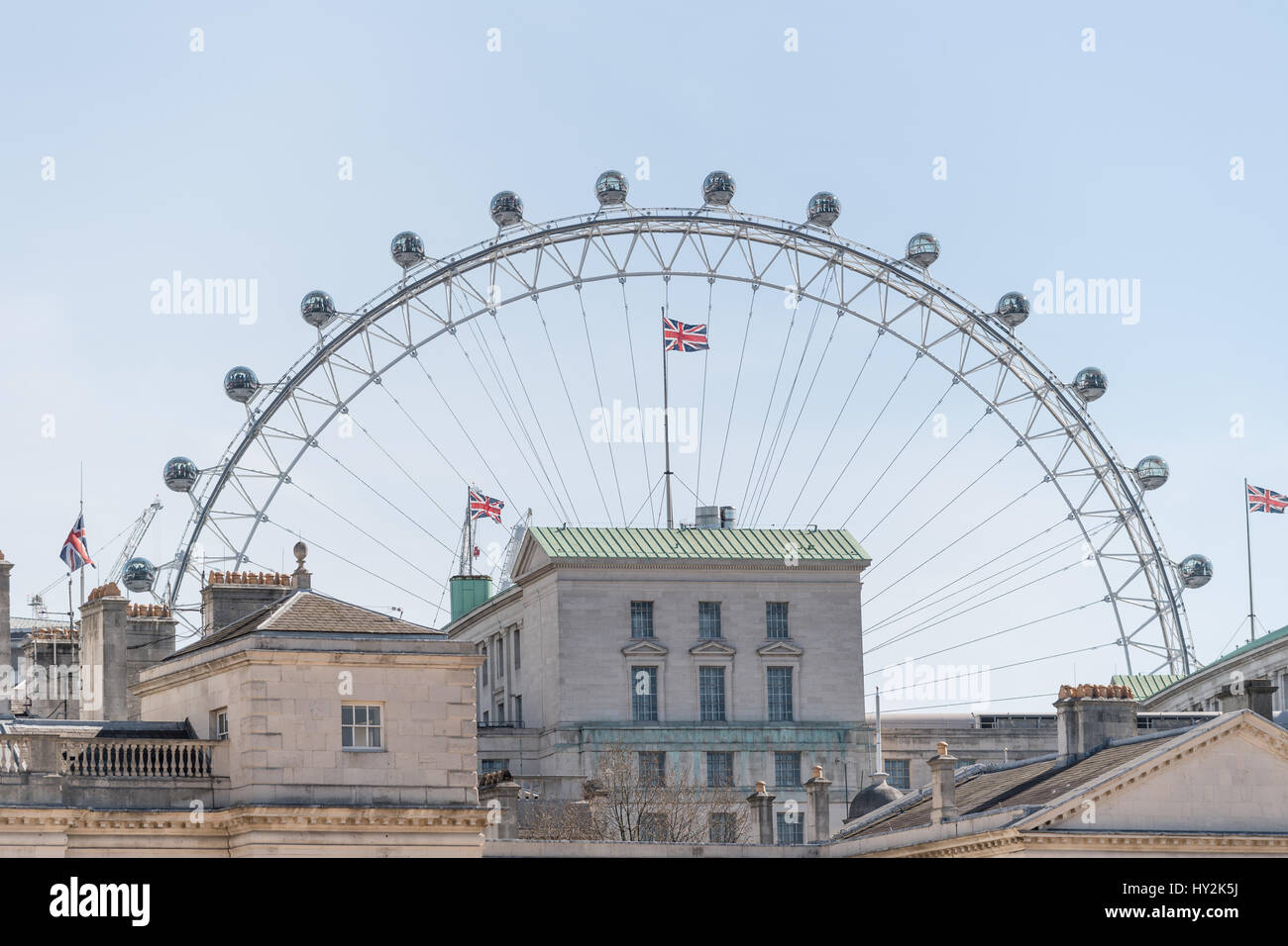 Horse Guards, with the London Eye (millennium ferris wheel in the background) London, England. Stock Photo