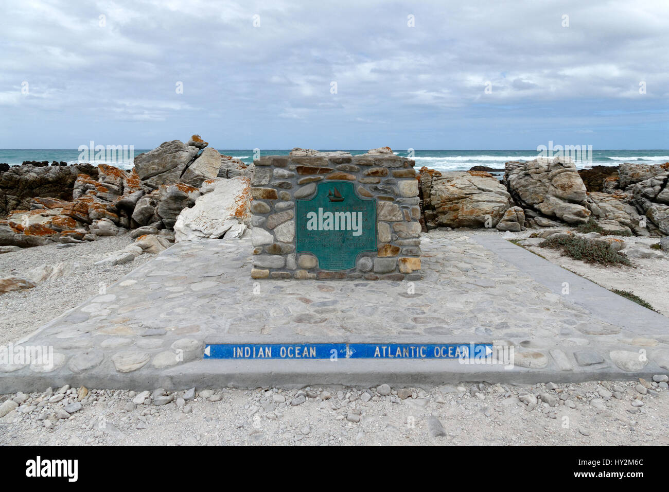 Most southern point where the Indian and Atlantic oceans meet, Agulhas , Western Cape, South Africa Stock Photo