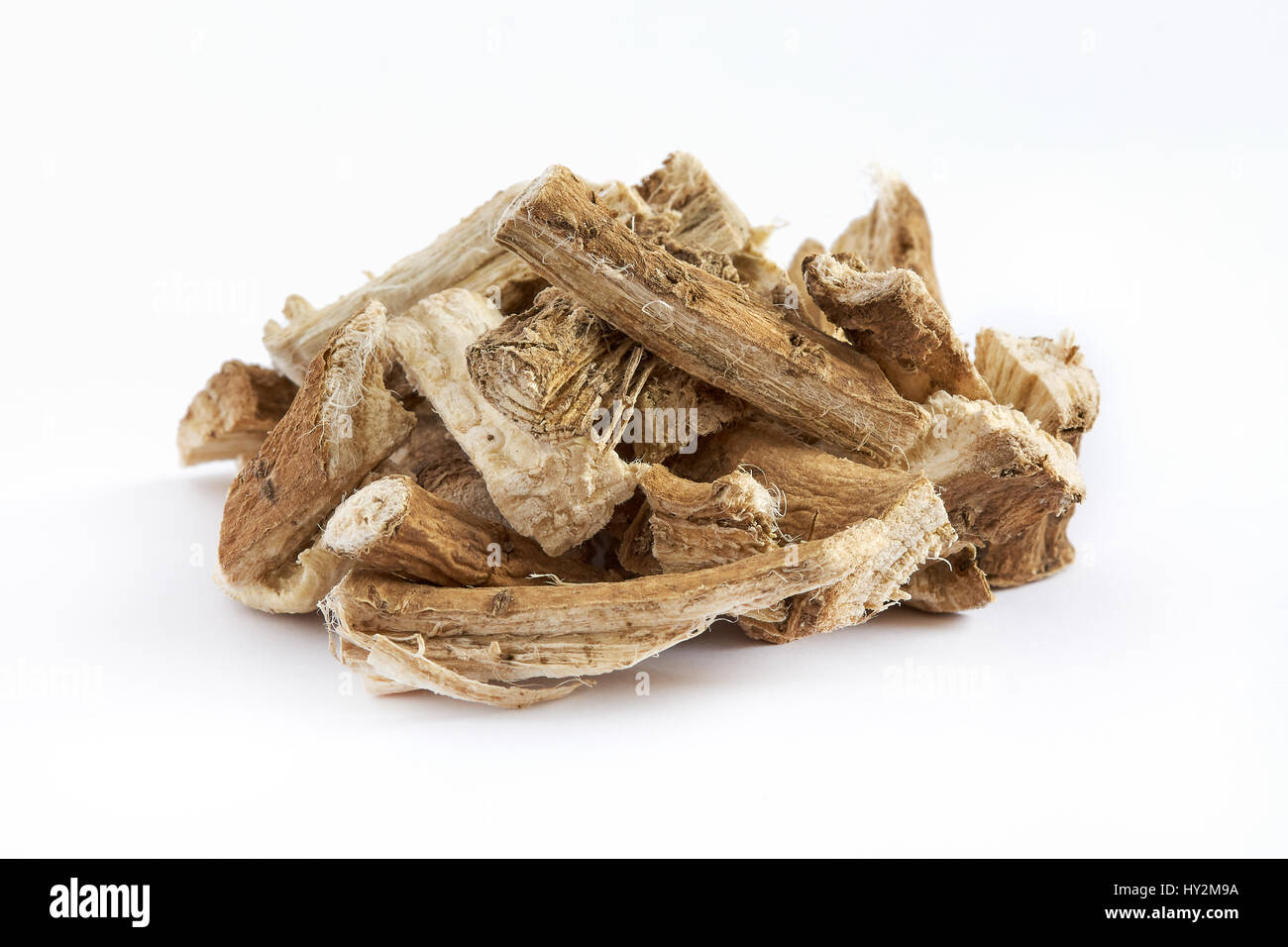 Pile of dried and sliced marshmallow root (Althaea officinalis