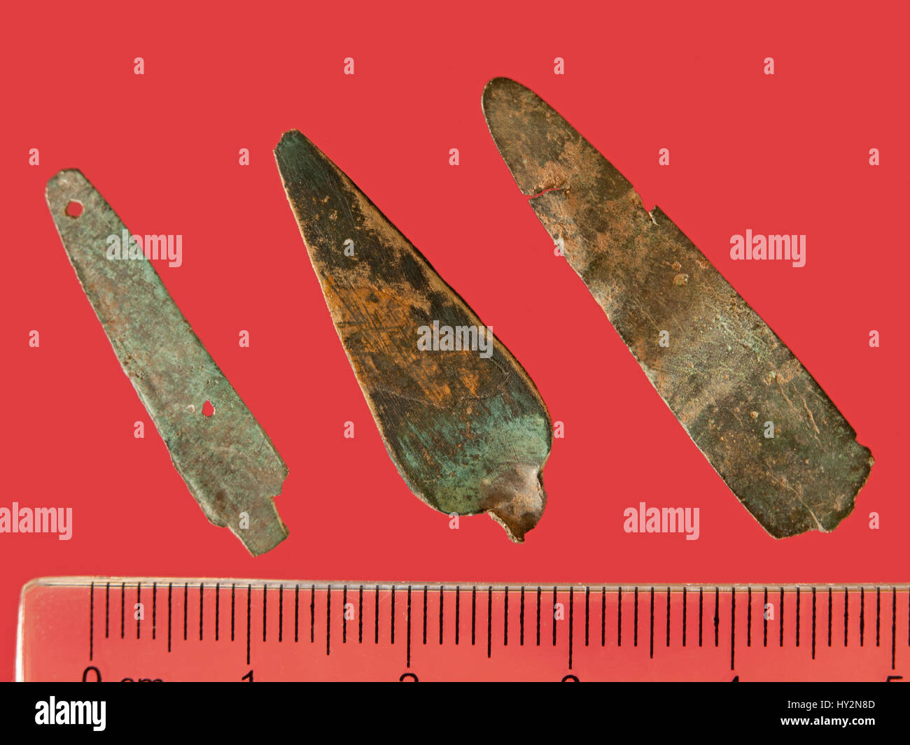 A selection of broken Roman & Celtic spear votive offerings. Stock Photo