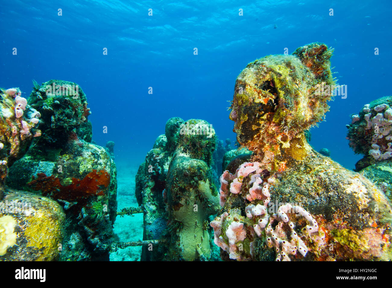 Silent Evolution sculptures in the underwater museum at MUSA. Stock Photo